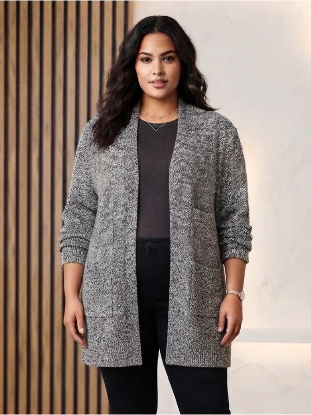 Faded Glory Gray Open-Front Knit Cardigan